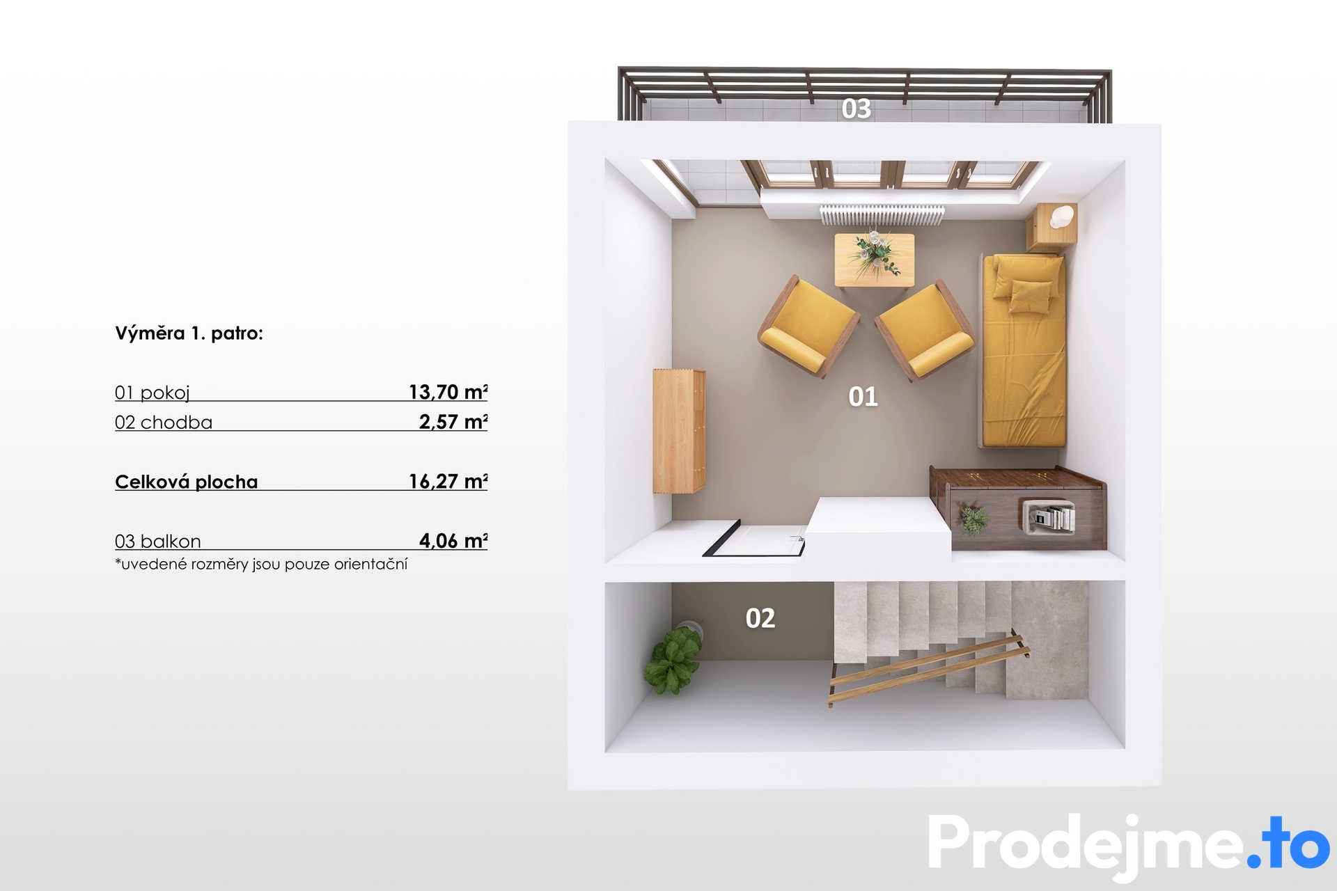 3D půdorys - 1.patro